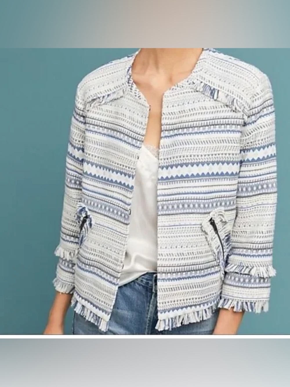 Anthropologie Greylin Bea Textured Striped Jacket w/ pockets Size M EUC